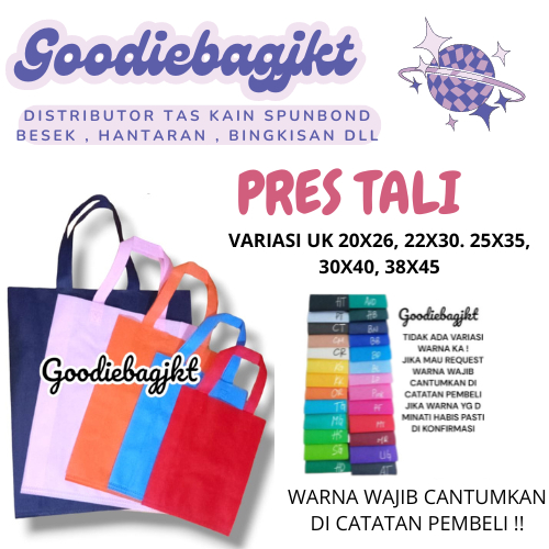 

GOODIEBAG TAS KAIN SPUNBOUND TAS HLS BELANJA PRESS TALI UK 30X40 ISI 12PCS