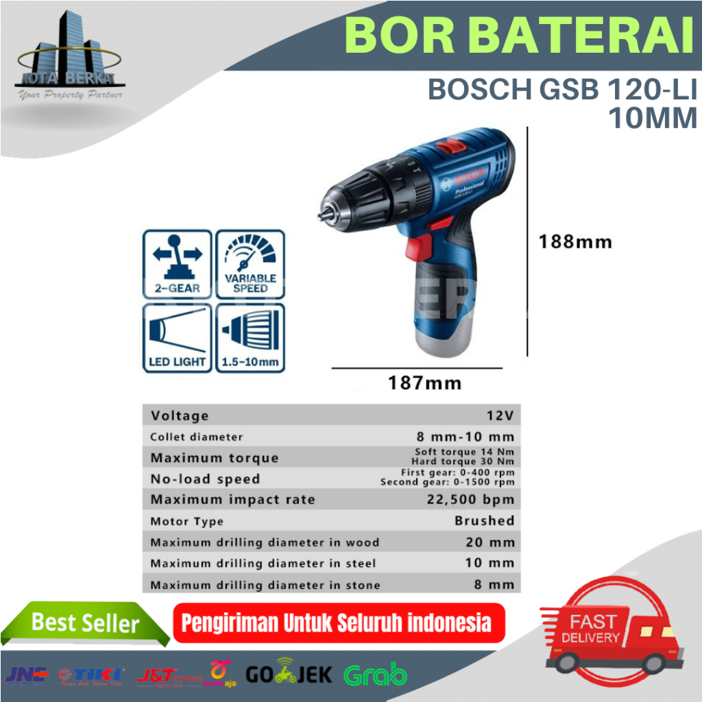 MESIN BOR BATERAI BOSCH GSB 120-LI / BOSCH GSB 120-LI