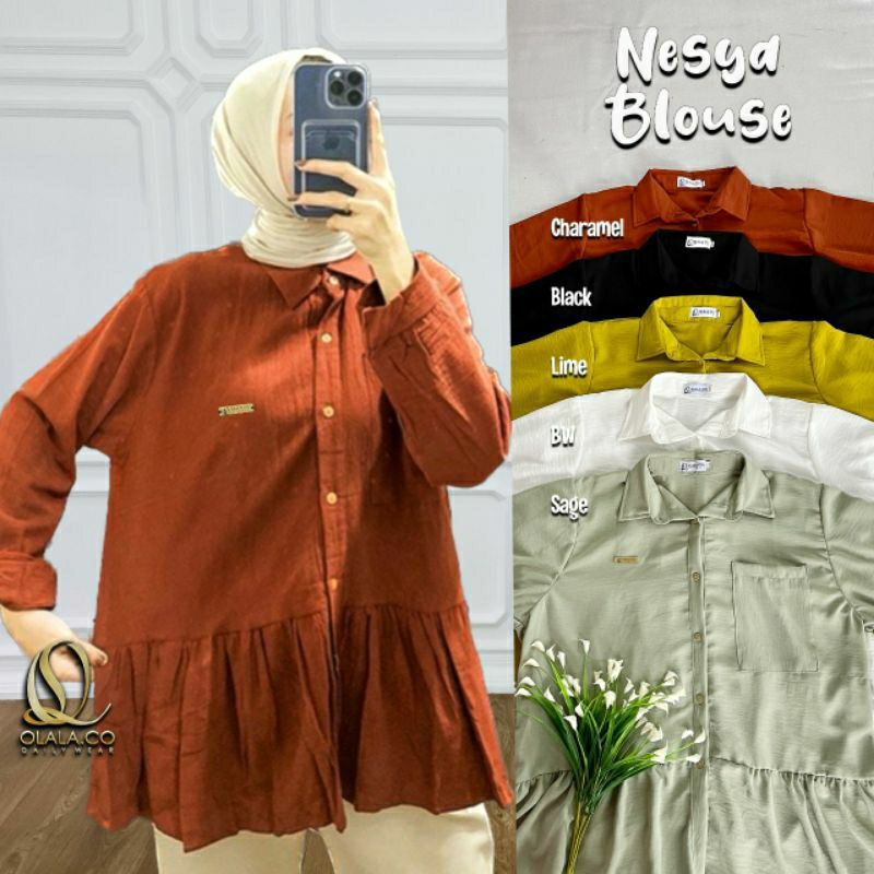 Nesya Blouse Oversize Putih / Brick Ld 120 - 140 By olala