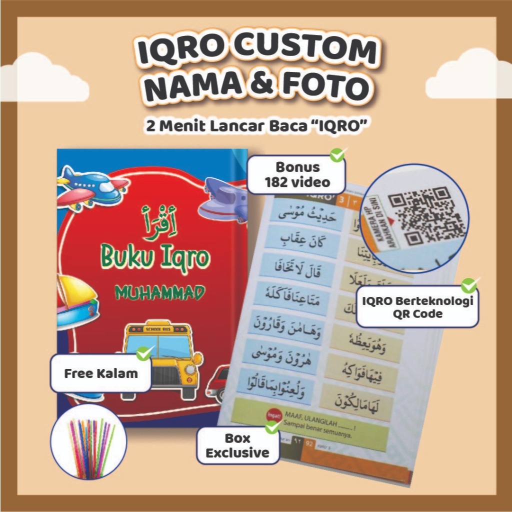 Buku Iqro Gratis Request Nama & Foto Fullcolor Blackwhite Hardcover Softcover Iqro Milenial A5