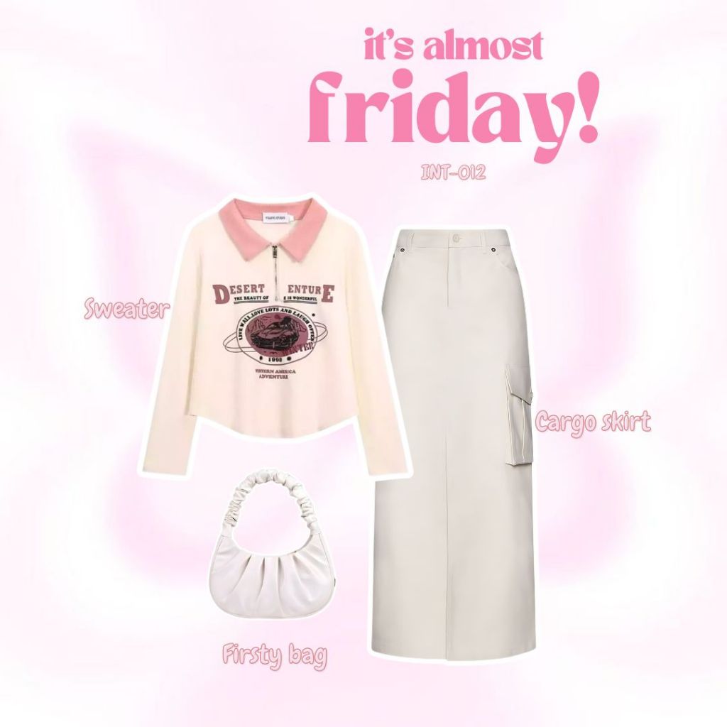 3 in 1 Deluna setelan wanita kekinian (Sweater + Rok + Tas) one set korean style oneset korea sweate