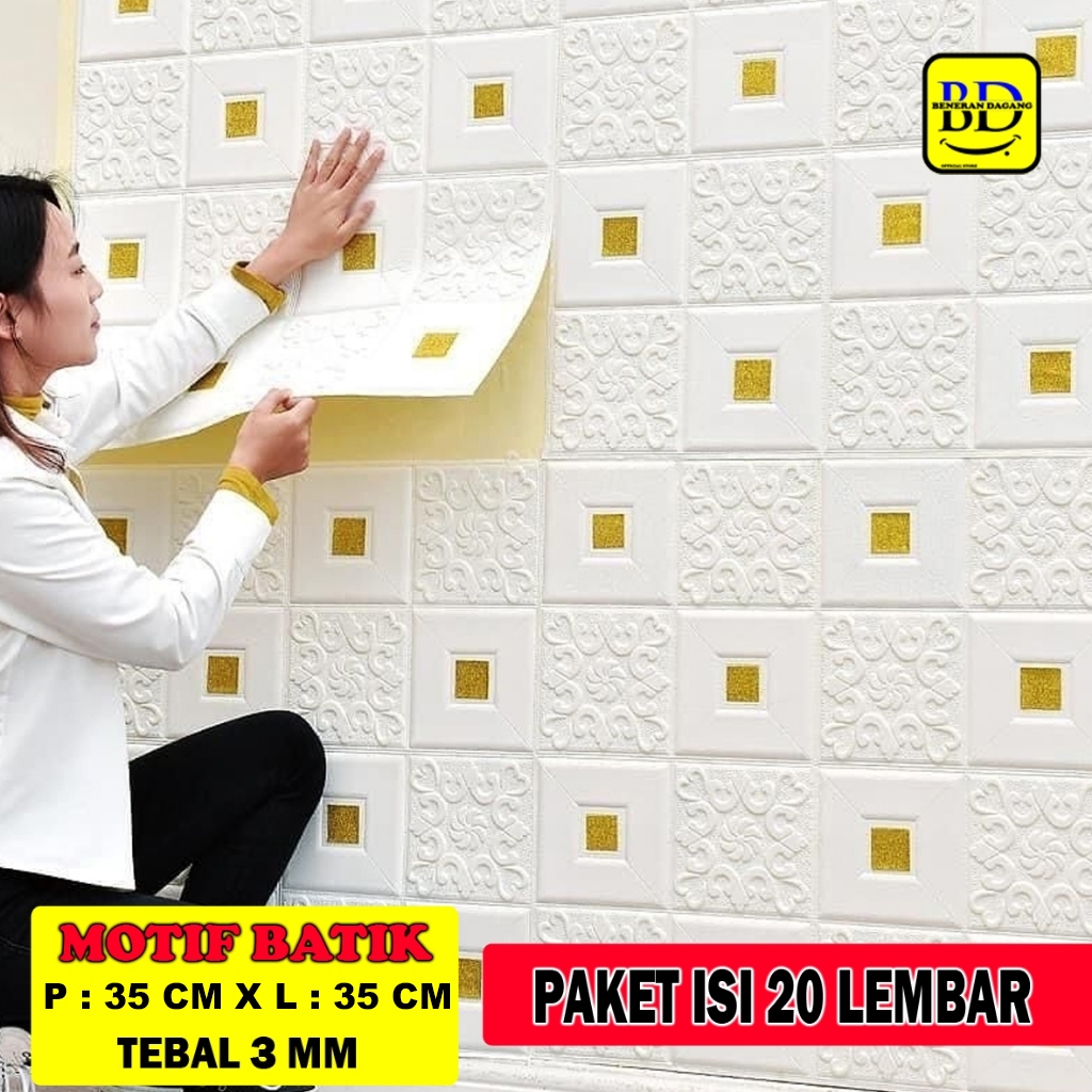 Paket Stiker Dinding 3D Isi 20 Lembar Motif Batik Wallpaper Atap Plafon Dekorasi Rumah Mewah