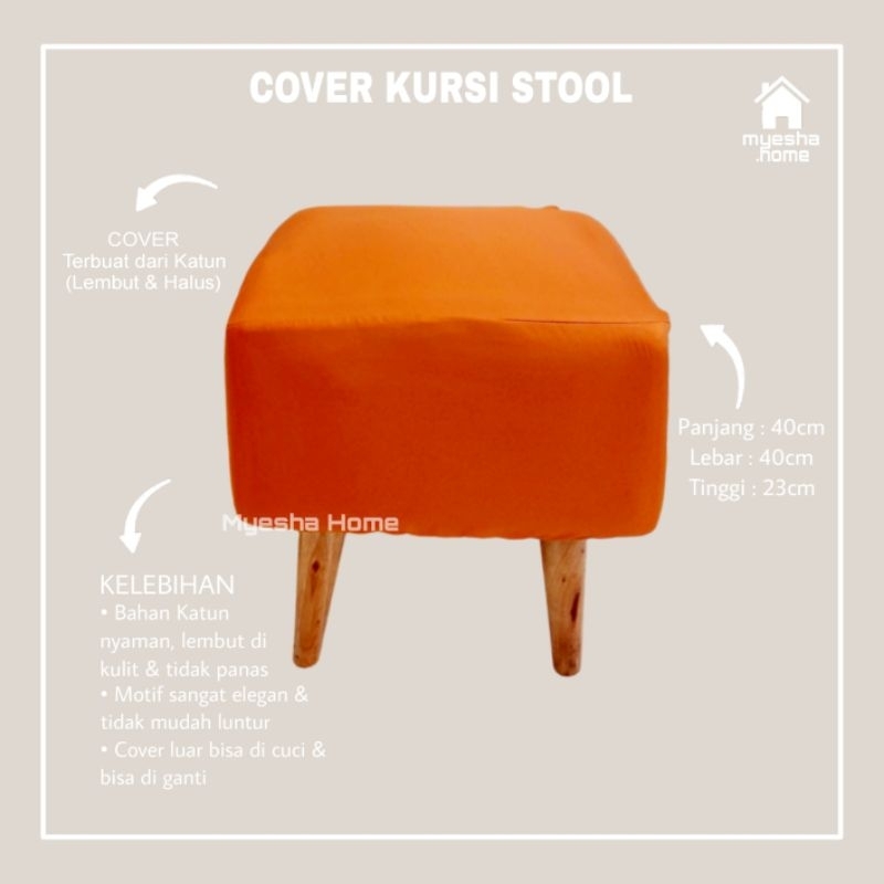 Cover Kursi Stool Kotak / Sarung Kursi Stool Kotak warna Orange