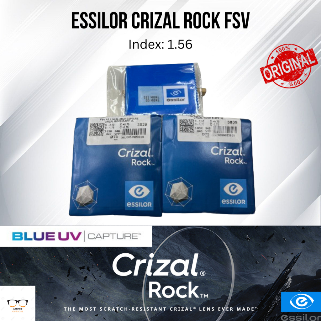 Lensa Kacamata Blueray Essilor Crizal Rock Blue UV Capture FSV Super 1.56