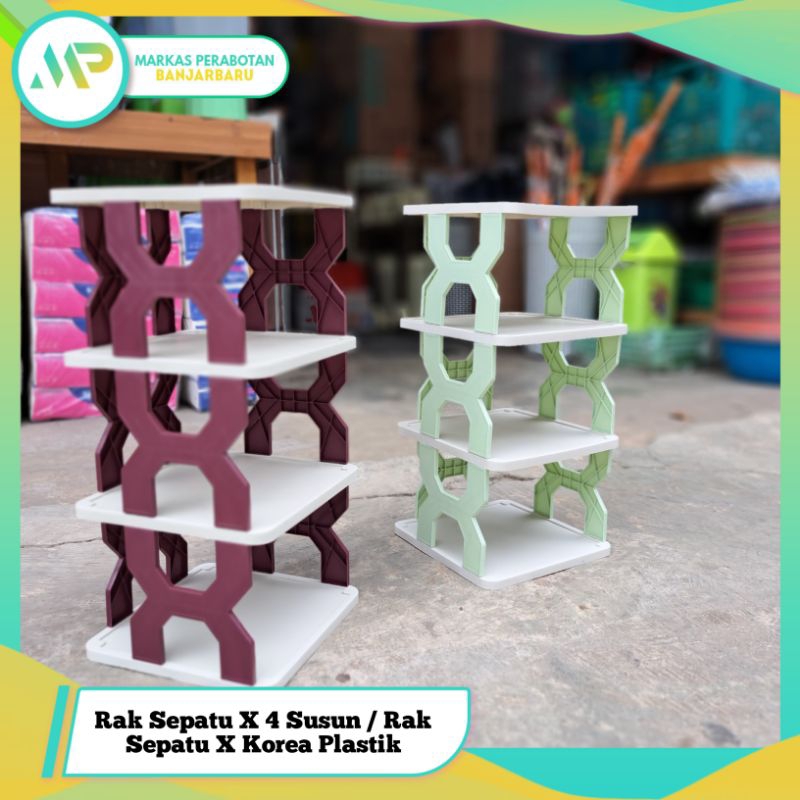 Rak Sepatu X Empat Susun / Rak Sepatu 5 Tingkat Plastik / Rak Sepatu 4 Susun
