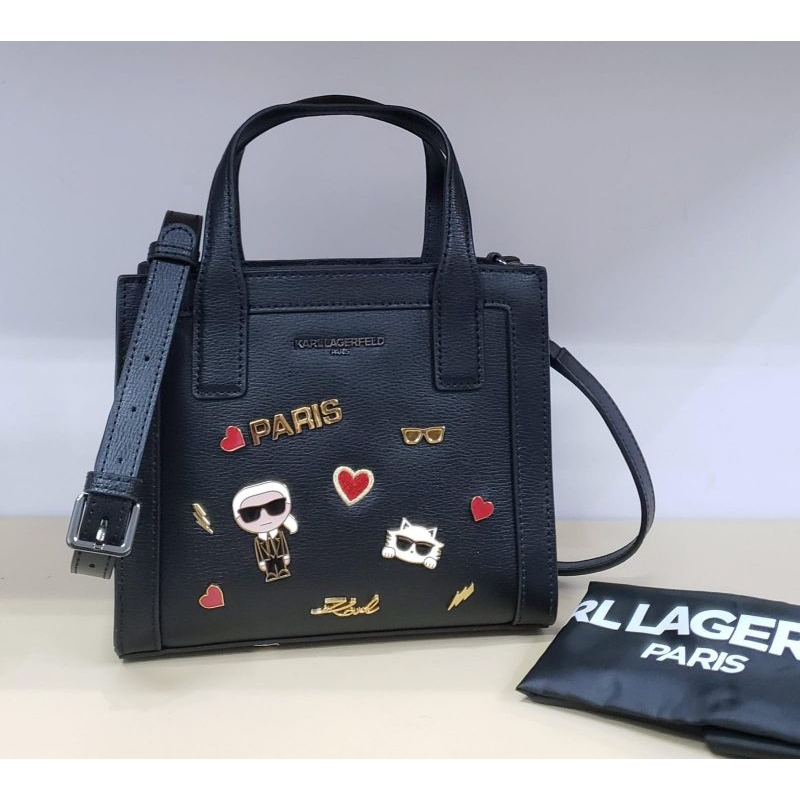 *Ready Karl Lagerfeld Paris Nouveau K-Pin Small Leather Tote, LH5AQ4BU. 22×19×9cm, Black @1.950.000 
