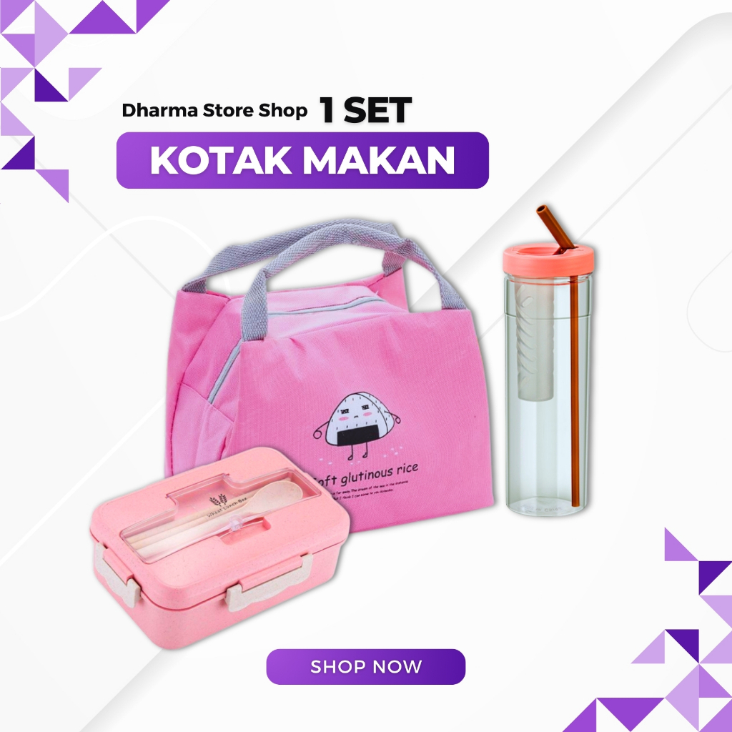 Kotak Tempat Bekal Set Botol Minum Tas Bekal Anak Sekolah TK SD Lunch Box Aesthetic Anti Tumpah