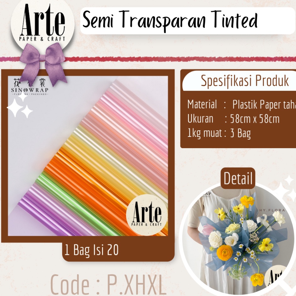 

CEPAT 2 Lembar kertas Buket Bunga Korean OPP Tebal Film Flower Wrapping Paper Sinowrap Calor Kado Arte Grosir Florist Supply Cellophane Semi Transparan Tinted PXHXL