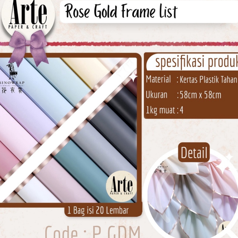 

PESTA DISKON 2 Lembar Cellophane Rose Gold Frame Border Bouquet Bingkai Jelly Film List Kertas Buket Korea Bunga Flower Wrapping Paper Varian Color Kado Arte Grosir Florist Supply Jakarta PGDM