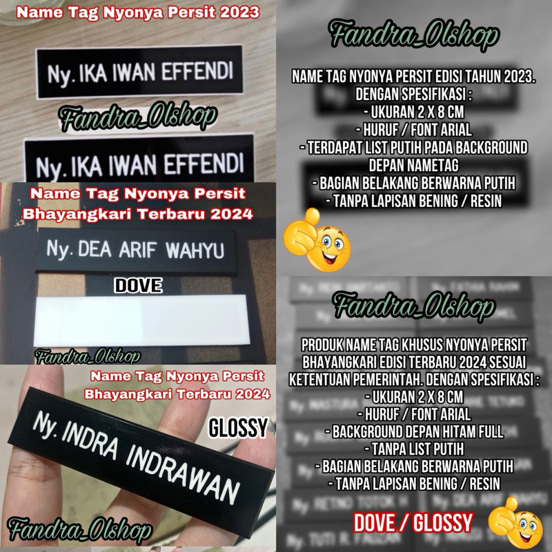 

Name Tag Nyonya Persit Bhayangkari Terbaru / Papan Nama Dada PDH / Bhayangkari/Persit/Jalasenastri Akrilik Grafir. Kualitas Terbaik !