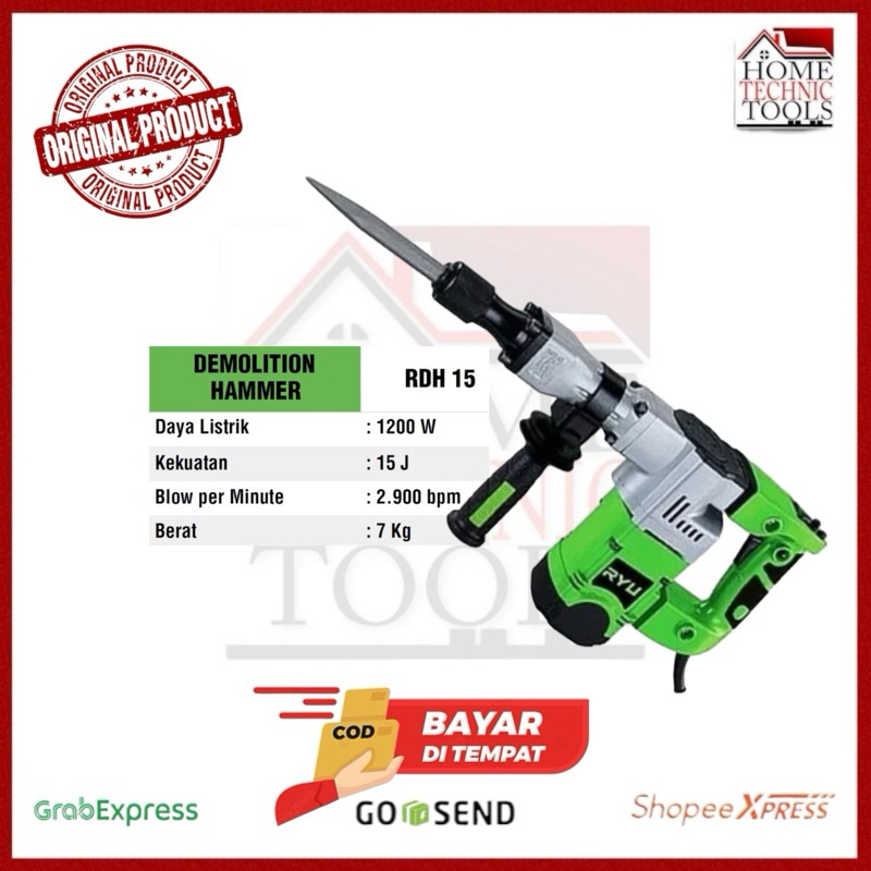 RYU RDH 15 JACK HAMMER DRILL MESIN BOBOK BETON DEMOLTION HAMMER