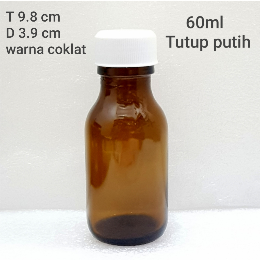 60ml Botol kaca Amber + tutup ulir  / Botol kaca coklat 60ml /  Botol kaca amber  60ml