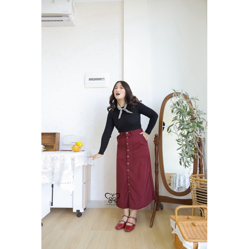 Bella skirt | rok corduroy panjang | rok polos simple panjang
