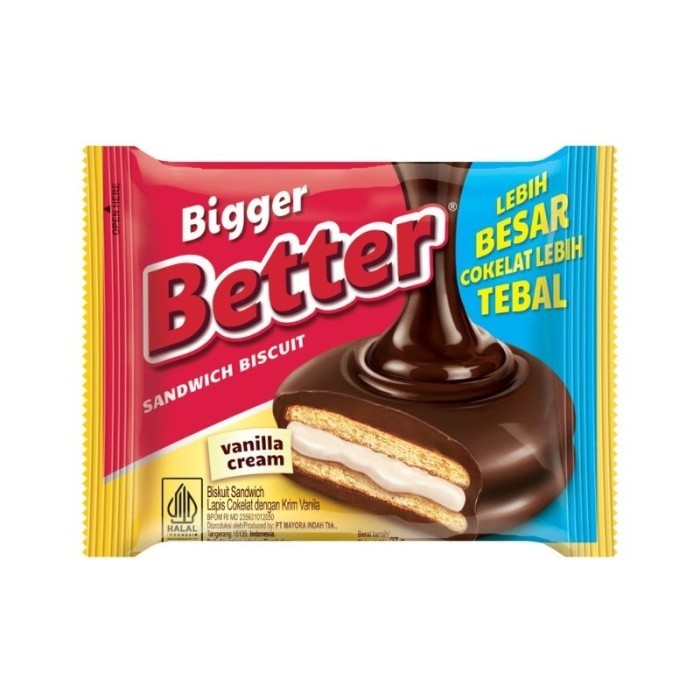 

Biskuit Sandwich Bigger Better Chocolate 1 Renceng isi 10Pcs @27 Gram