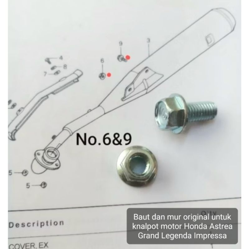 BAUT DAN MUR ORIGINAL UNTUK KNALPOT MOTOR HONDA ASTREA LEGENDA GRAND IMPRESSA