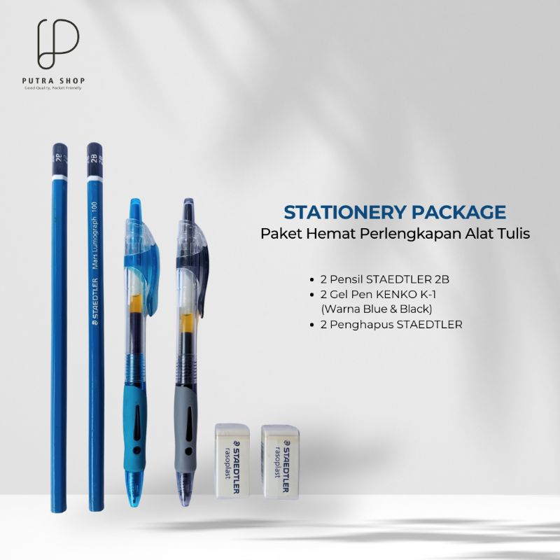 

Paket Hemat Alat Tulis ll Pensil Staedtler 2B ll Gel Pen Kenko K-1 ll Penghapus Staedtler