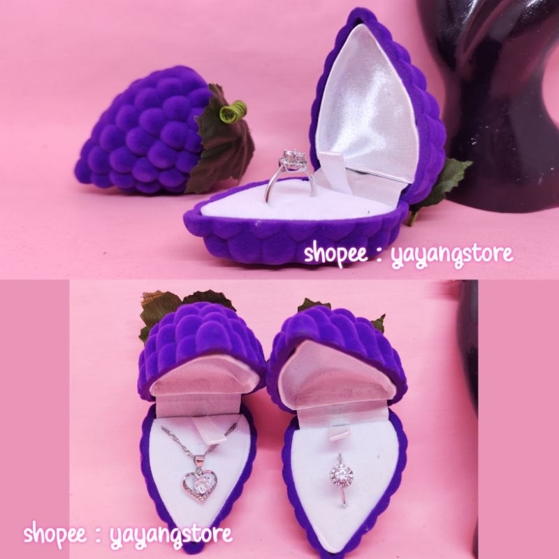 Kotak Cincin / Kalung Anggur Beludru / Ring Box Tempat Cincin Lamaran Tunangan Unik Buah Anggur