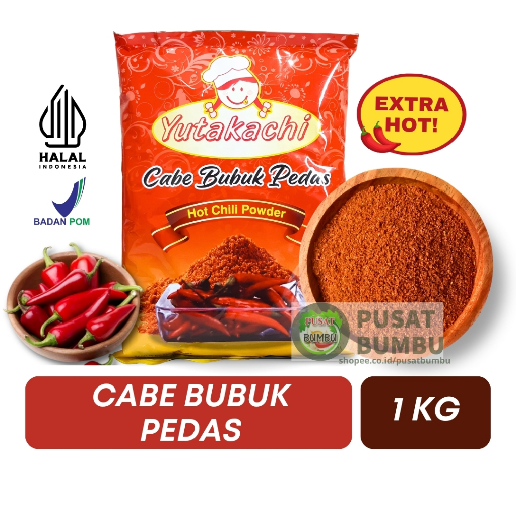 

MURNI Cabe Bubuk Super Pedas 1Kg Yutakachi / Chili Powder Extra Hot 1 kg / Gochugaru / Cabe bubuk asli halus kasar / Bumbu Tabur Keripik / Bubuk Tabur Kerupuk / Cabai bubuk Makaroni Basreng Seblak / Pusat Bumbu