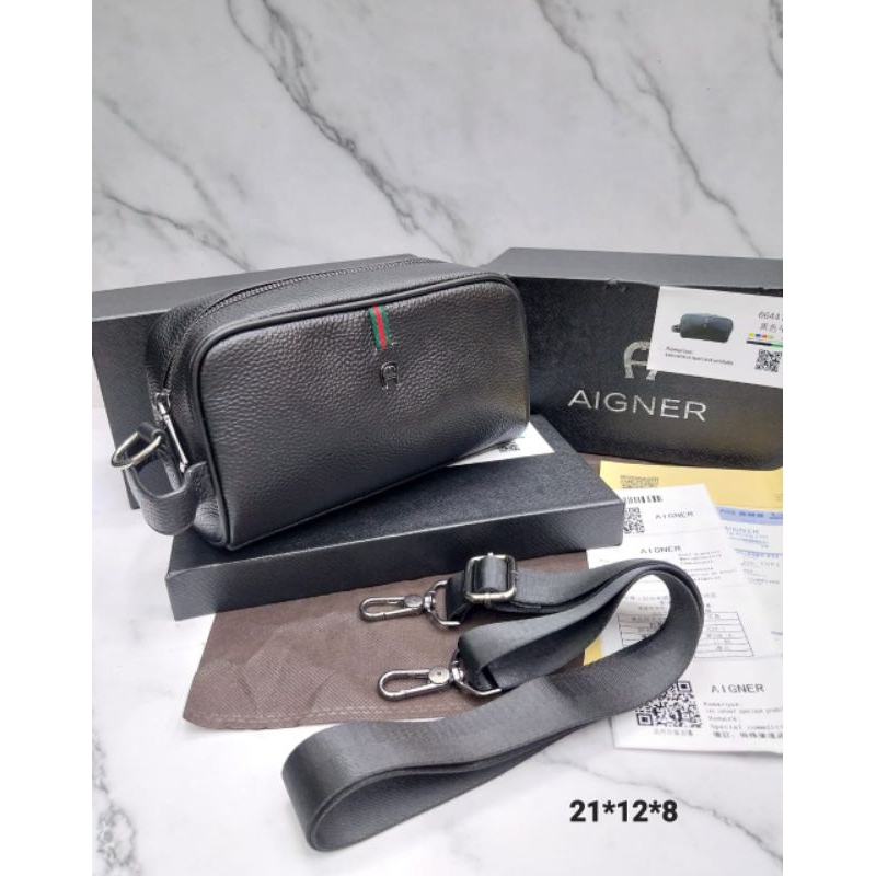 TAS SELEMPANG PRIA MEWAH TAS TANGAN PRIA IMPORT AIGNER 1816