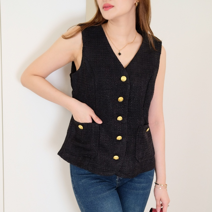 SUETERCLOTH - Ellen Tweed Vest / Vest Wanita Bahan Tweed / Vest Wanita Premium / Blazer Wanita / Ves