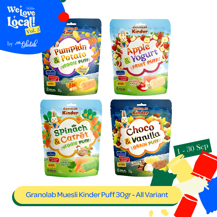 

Granolab Kinder Natural Puff 30g - Snack Bayi Alami | Cemilan Anak Sehat | Gluten Free | No Preservatives | Tanpa Pewarna | Rak Sebelah