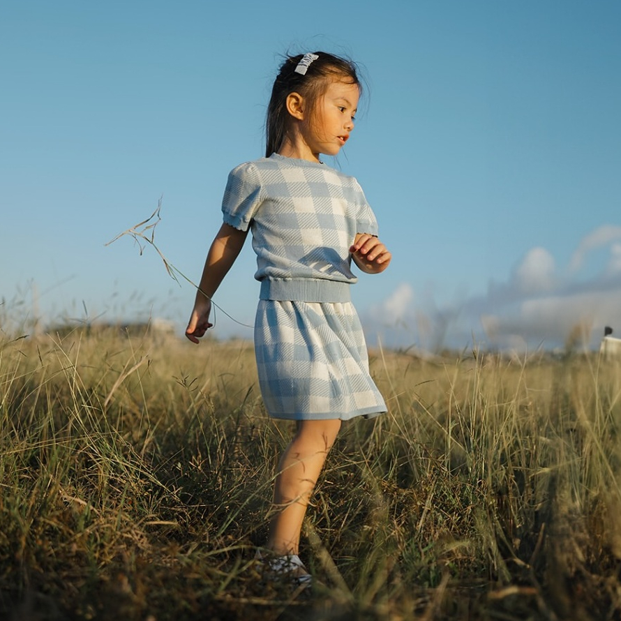 LEWIS EMMA - Gingham Knit Skirt (2-14 Tahun) Rok Knit Anak Perempuan / Bawahan Pendek