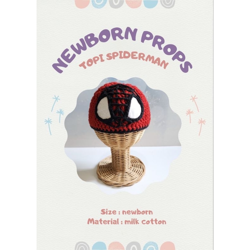 Newborn Props Spiderman Hat, Properti foto bayi topi spiderman