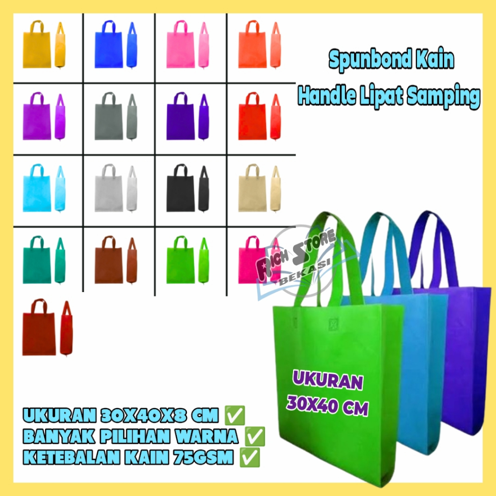 

TAS KAIN SPUNBOND UKURAN 30X40X8 12 pcs TAS BELANJAAN TAS HAJATAN TAS SOUVENIR TAS PARSEL MURAH