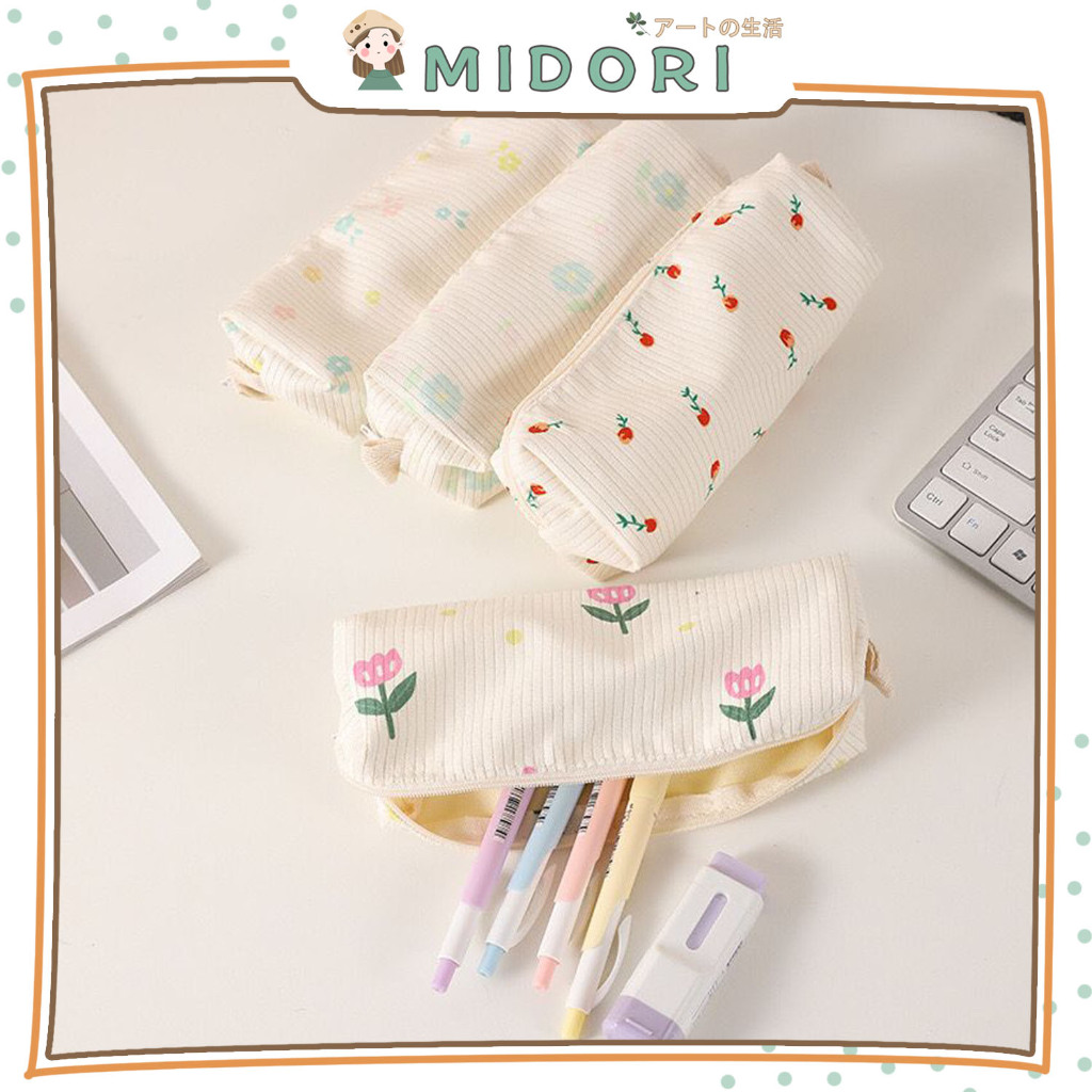 

[MIDORI] 1Pcs KOTAK PENSIL SIMPLE FLOWER CANVAS Tempat Pensil Pencil Case Korean Style Stationery - F0278