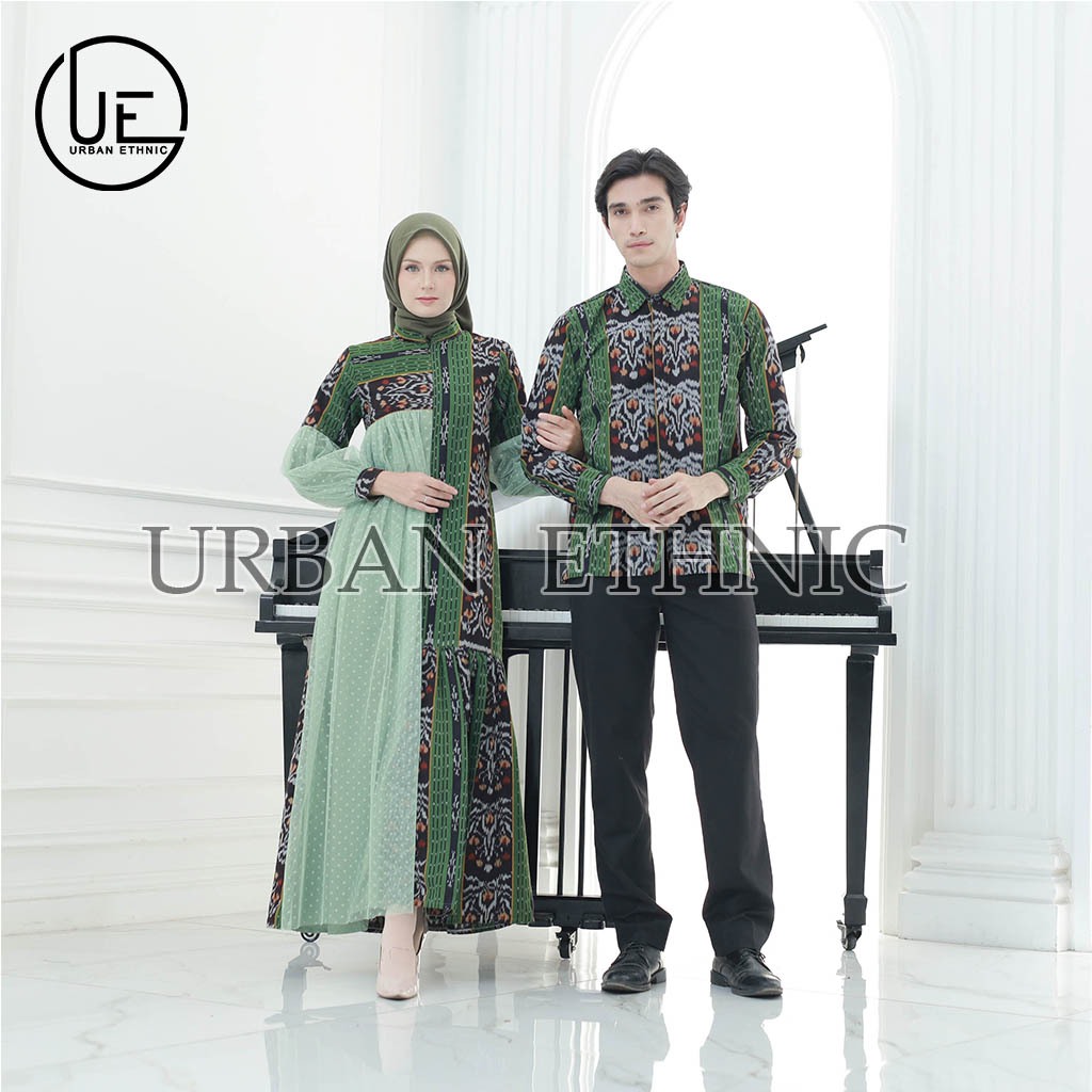 Set couple baju prewed, raya dress kemeja ethnic tenun troso, gamis raya tenun, dress wanita, set co