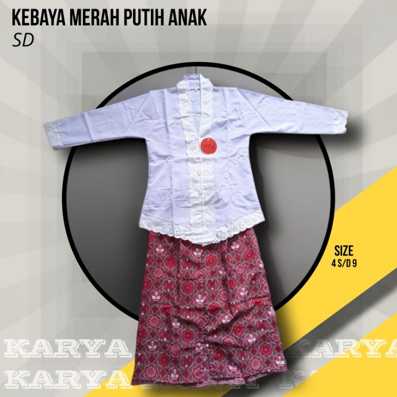 kebaya anak CEWEK SD merah putih 1 SET