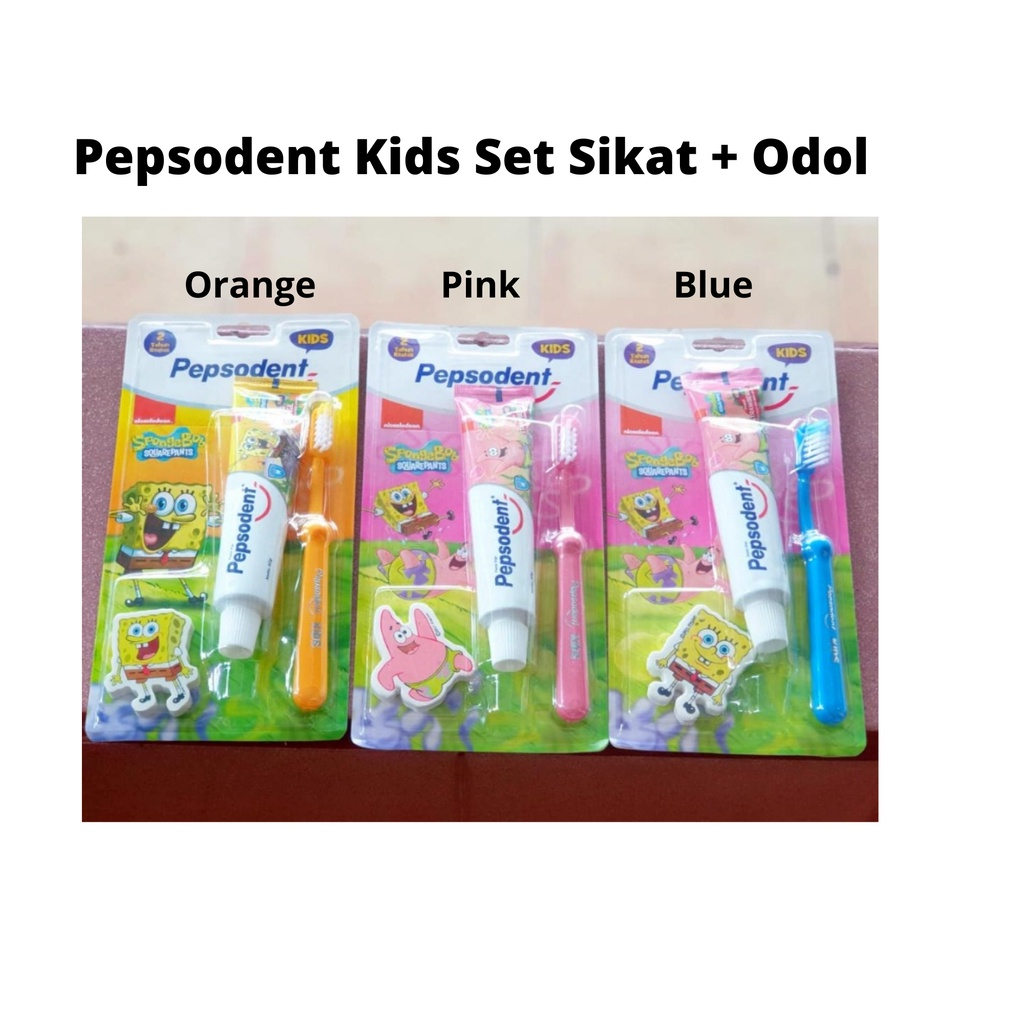 Pepsodent Kids Sikat Gigi Anak Spongebob / Patrick + Pasta Gigi kuning/ biru / merah/ Strawberry 50g