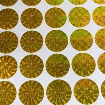 

Sticker Hologram Original Plus uk. Diameter 1,5 cm isi : 100 pcs Warna Gold dan Silver