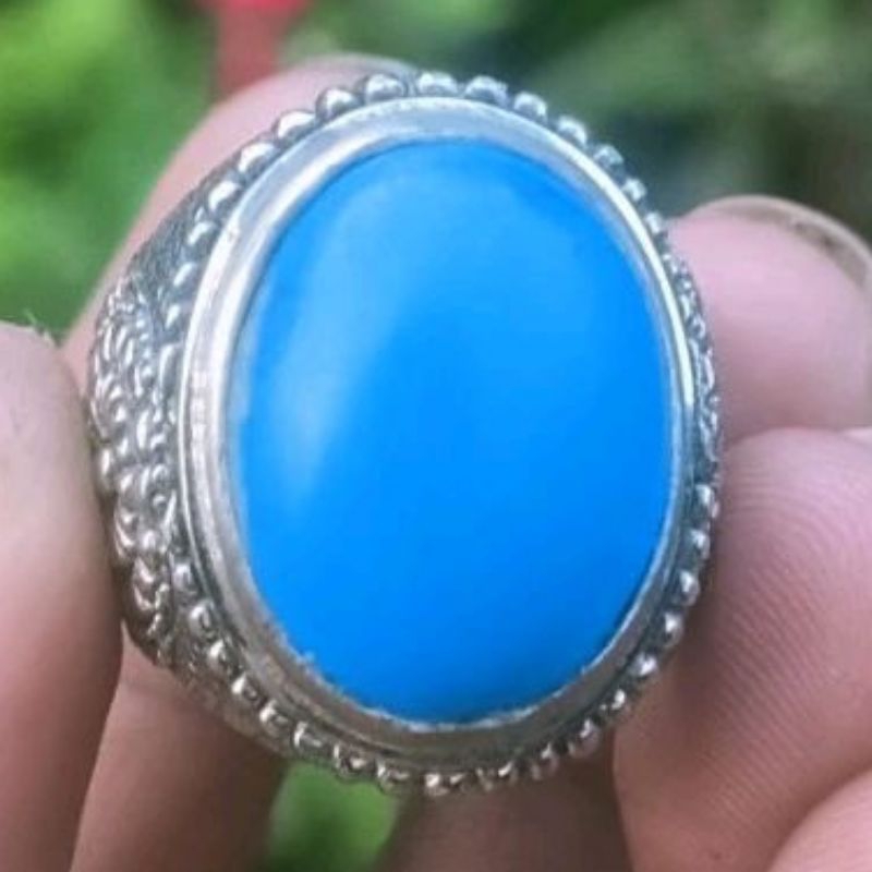 Cincin Batu Pirus Biru Polos