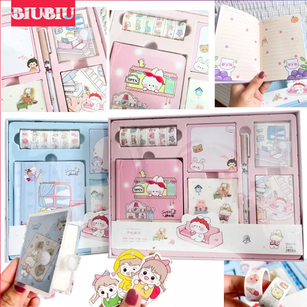 

Murah READYPaket Jurnal Set 7 in 1 Agenda Gift Box Hampers Hadiah Notebook Journal Diary Boba Alat Buku Tulis Lengkap Scrapbook Cute Girl Sanrio Cinnamoroll Kuromi Panda H81