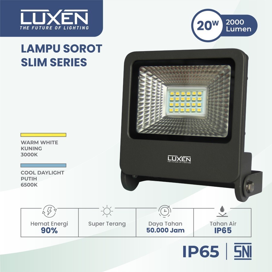 LUXEN LAMPU SOROT LED FLOOD LIGHT 20W 20 WATT CAHAYA KUNING (WARM WHITE) ANTI AIR
