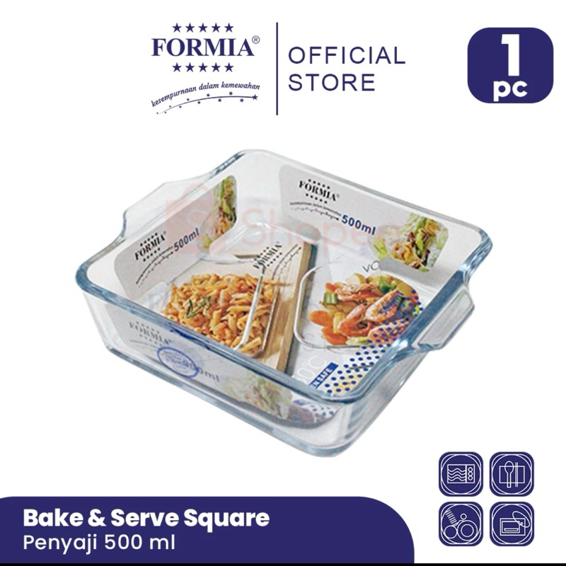 Formia Bake Ware Serve Square Dish 0.5Ltr/ 0.8Ltr/ 1,5L Piring /Loyang Kaca Formia Persegi Tahan Pan