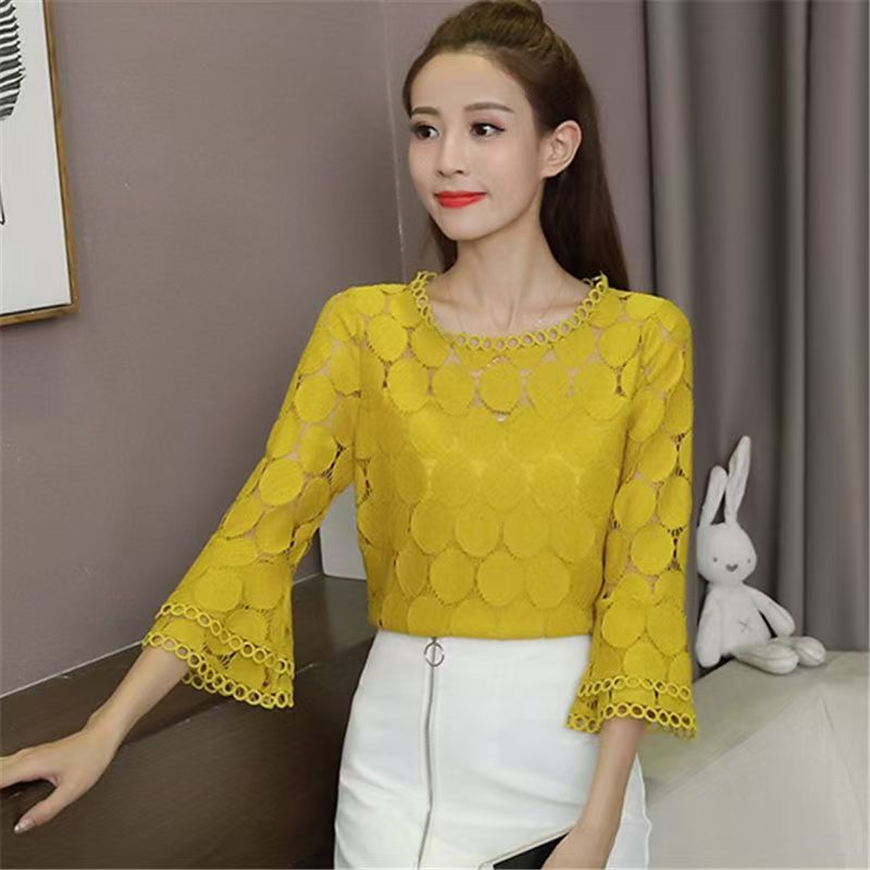 Blus Atasan Renda Vintage, Blus Atasan Renda Vintage, Lengan Puff, Gaya Istana, Trendi