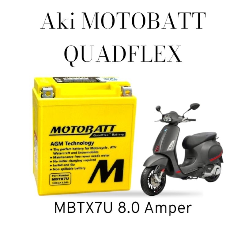 AKI MOTOR VESPA MATIC SPRINT 150,LX 150, PRIMAVERA MOTOBATT MBTX7U AKI QUADFLEK
