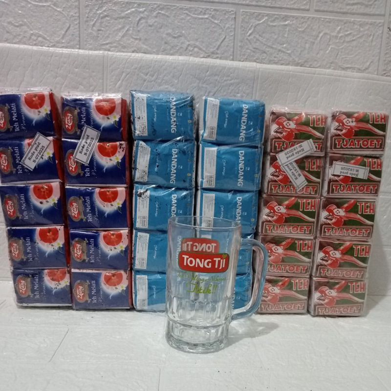 

Teh 60 bungkus free gelas(20dandang,20tjatoet,20 2tang melati)