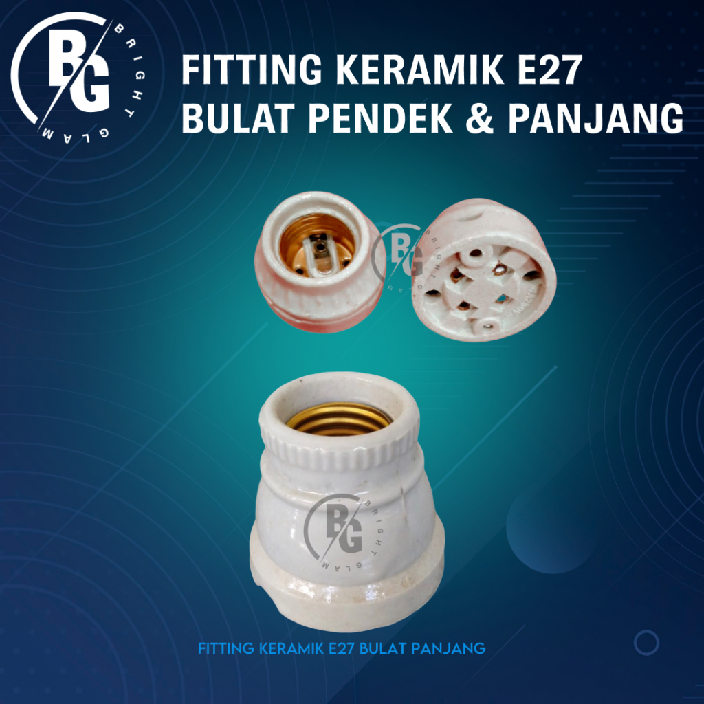 FITTING LAMPU E27 / FITTING KERAMIK E27 BULAT PENDEK PANJANG