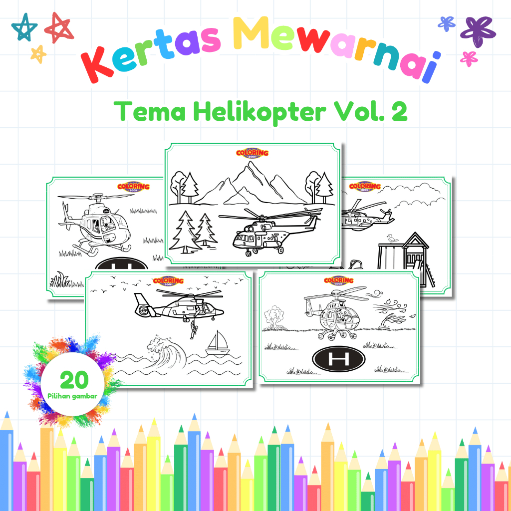 

KERTAS MEWARNAI / COLORING BOOK / KERTAS GAMBAR / HELICOPTER / KERTAS MEWARNAI ANAK PAUD TK SD A5