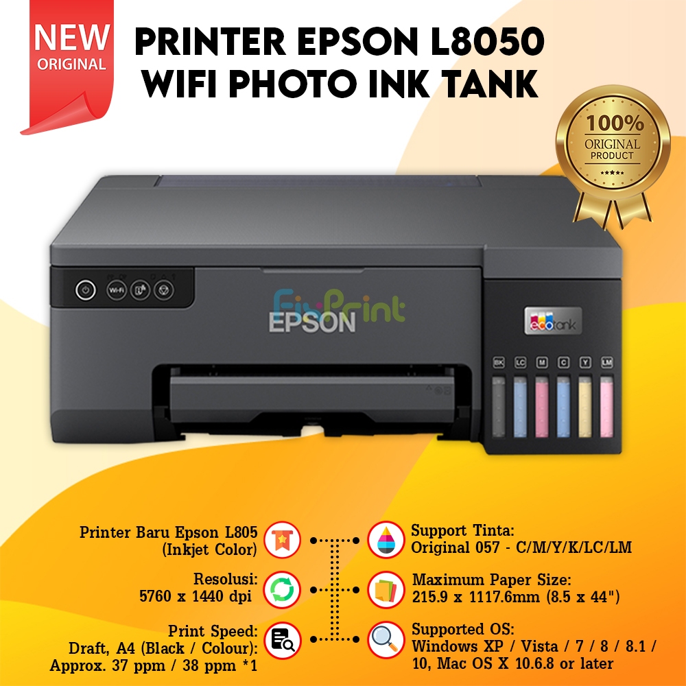 Printer Epson L8050 Wifi Wireless Photo ID Card Pengganti Epson L805 Garansi Resmi Original Ink Tint