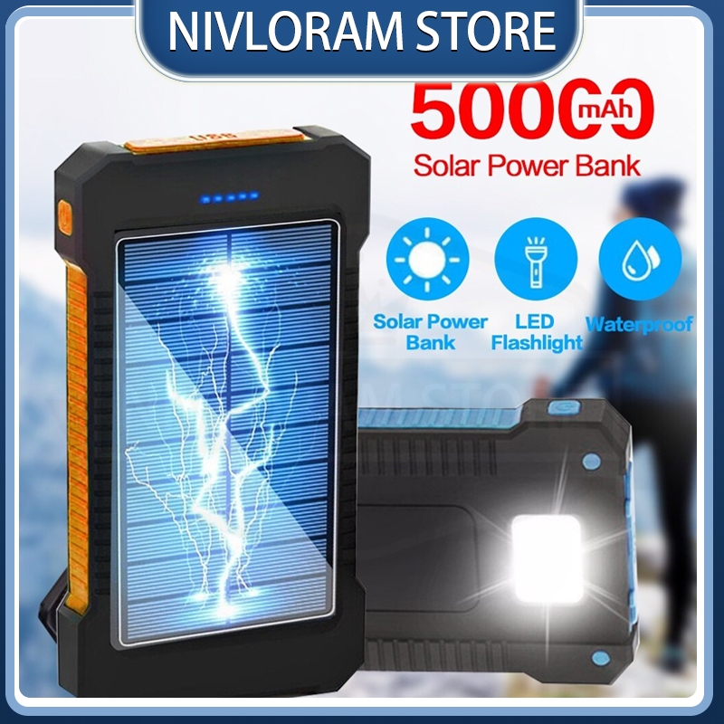 50000mAh Solar Power Bank Charger USB Ports External Charger Flashlight Solar Multifungsi Portabel B