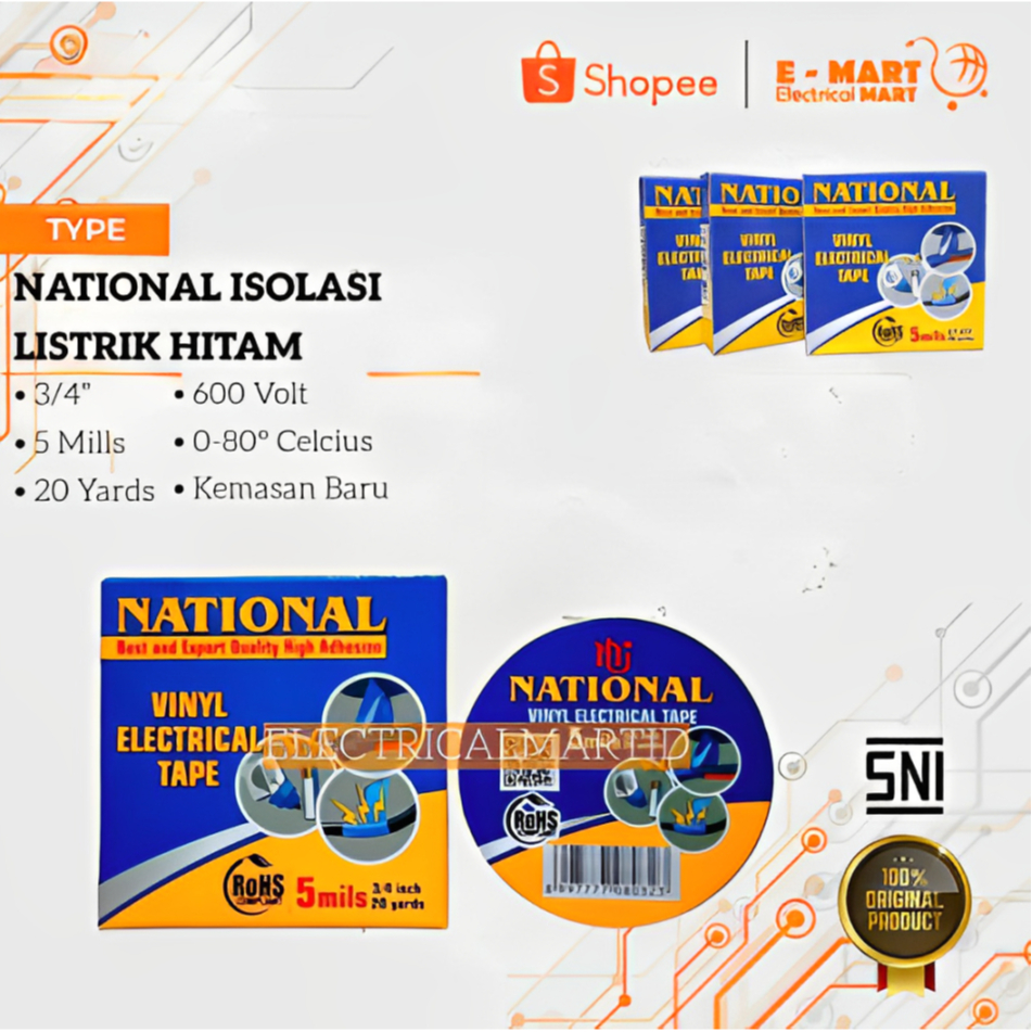 NATIONAL ISOLASI HITAM SELOTIP NATIONAL ELECTRICAL VINYL TAPE (TERSEDIA HARGA GROSIR)