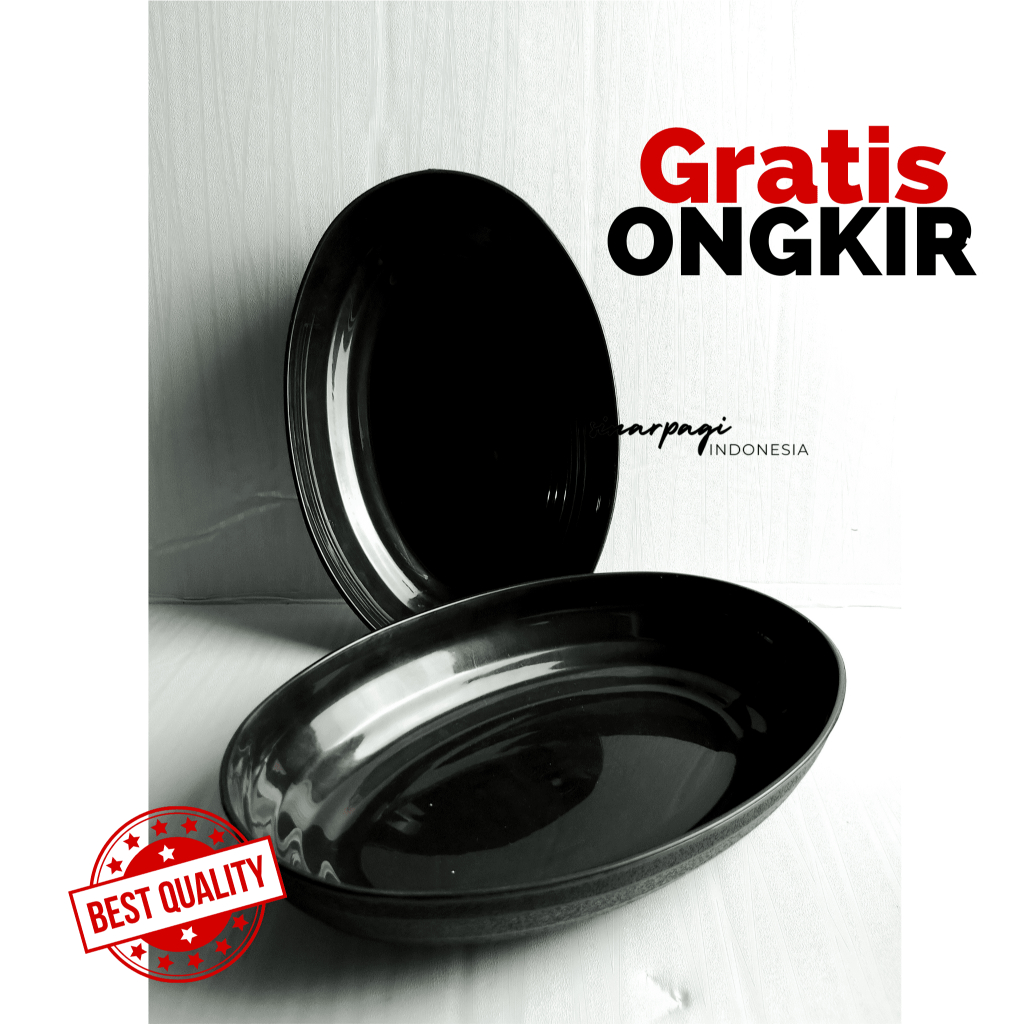 Piring Oval Hitam Clio Ramen 9,5 inch Piring Lauk Jepang Aesthetic