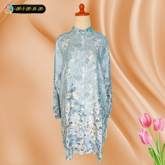 TUNIK ANDIN BAHAN RAYON MOTIF BUNGA - BIRU