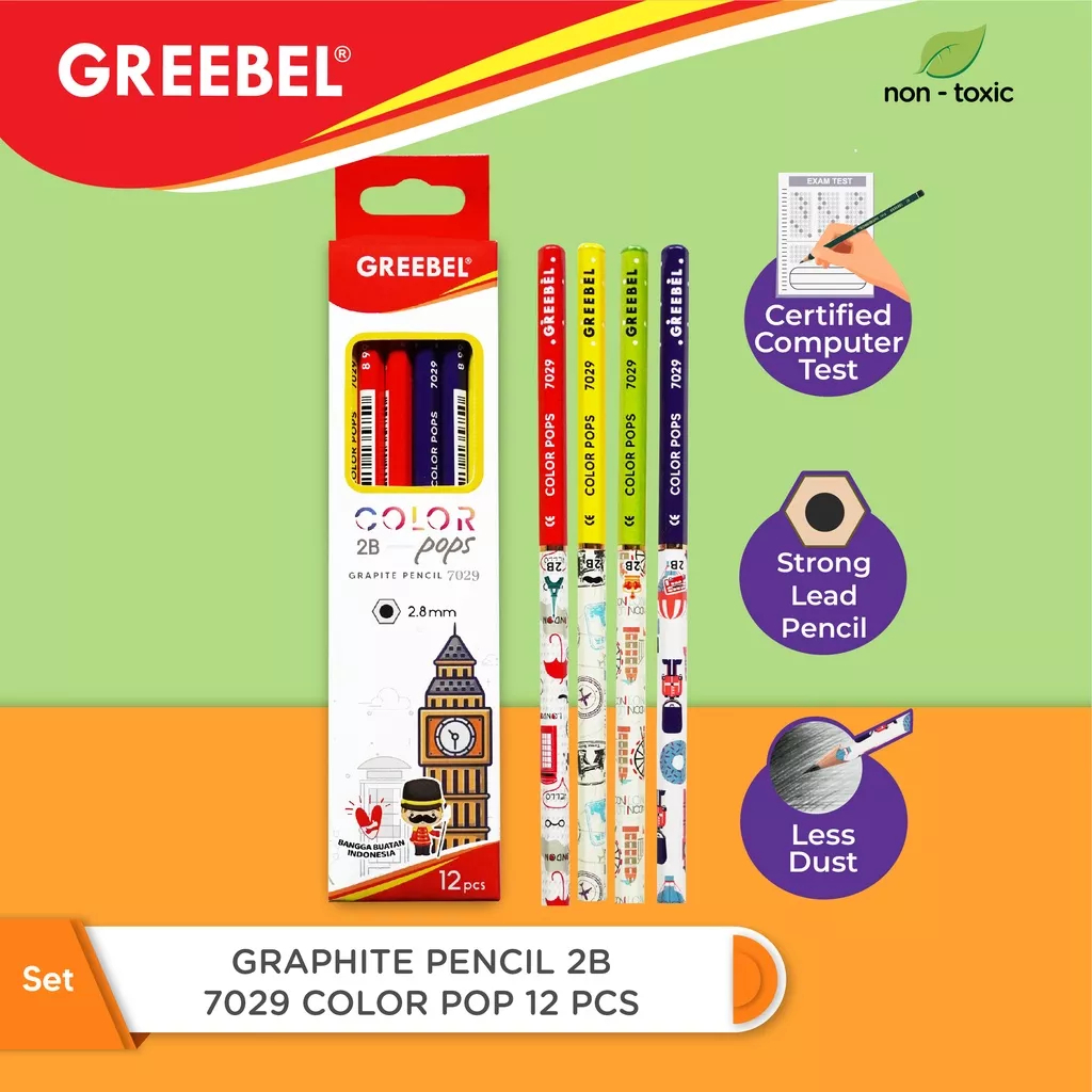

1Lusin Pensil 2B GREEBEL seri Colors pop Neon Pastel