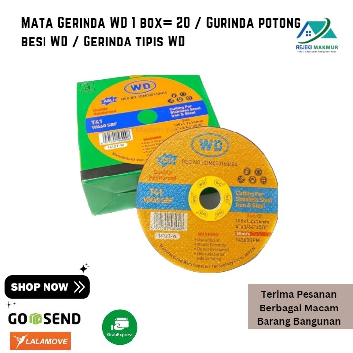 Mata Gerinda WD 1 box= 20 / Gurinda potong besi WD / Gerinda tipis WD