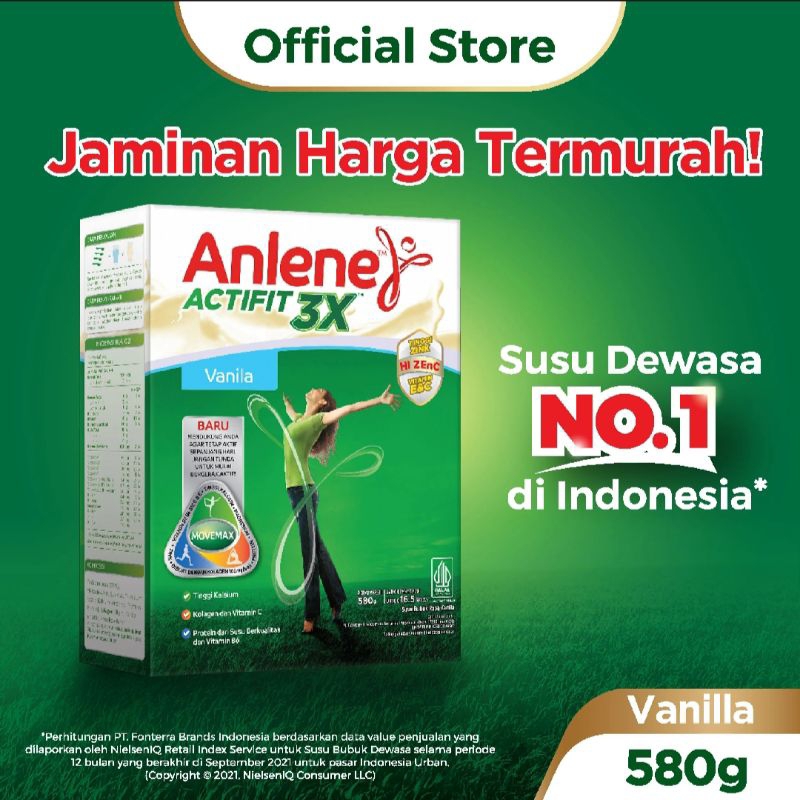 

ANLENE ACTIFIT 3XSUSU BUBUK DEWASA VANILA 590g NUTRISI TINGGI KALSIUM UTK TULANG, SENDI, DAN OTOT